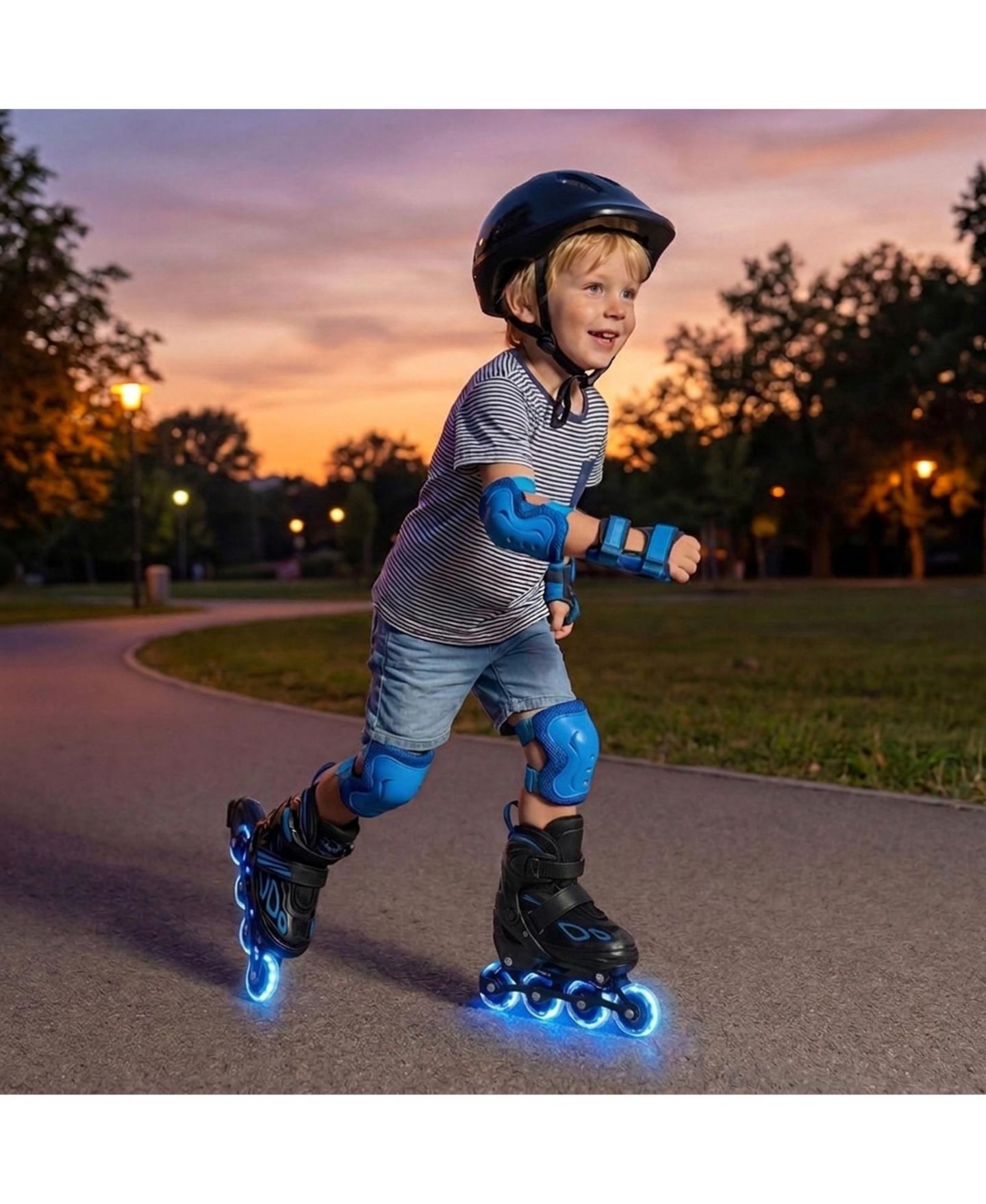 Детские игрушки HONGGE Adjustable Kids Inline Skates, US 10C-13C, Triple Safety Closure, Illuminating Wheels, Ages 5-7, цвет: Чёрный / Синий — фото 10