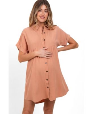 Women's Sand Dolman Sleeve Linen Shirt Dress