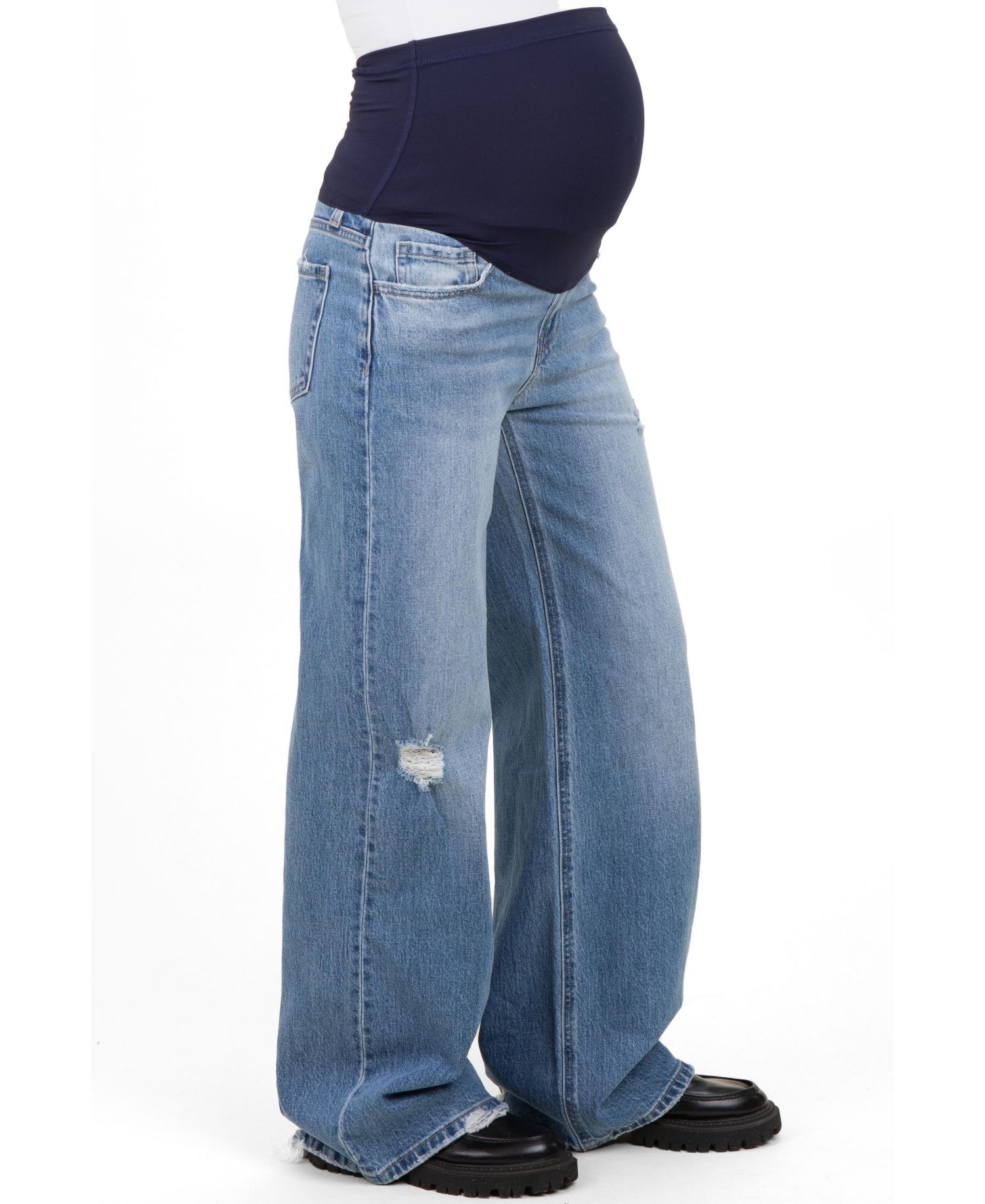 Maternity Wide-Leg High-Rise Distressed Denim Jeans