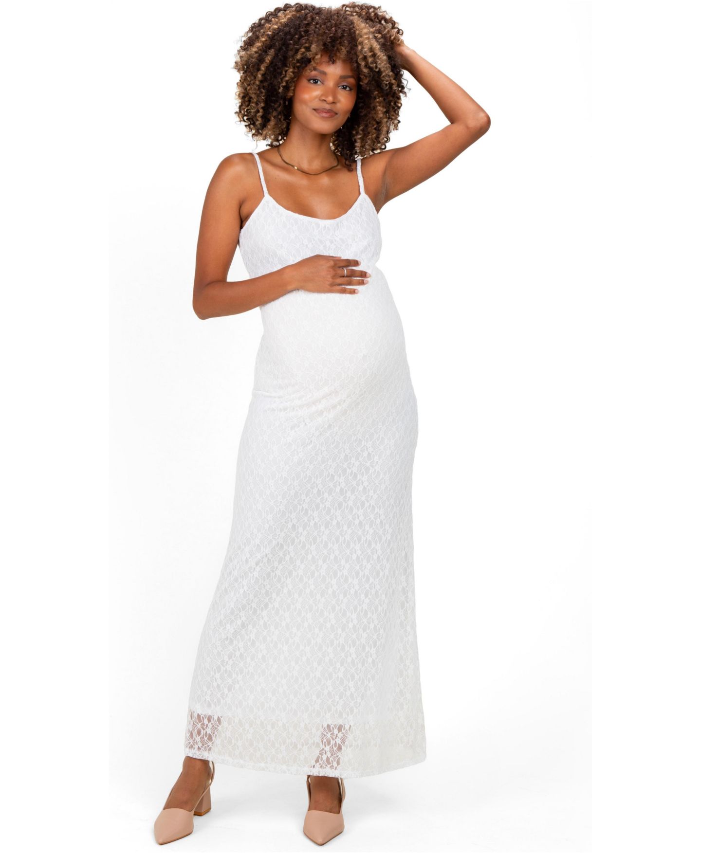 Женское платье Pinkblush Maternity Sleeveless Lace Square-Neck Maxi, цвет: Слоновая кость — фото 2