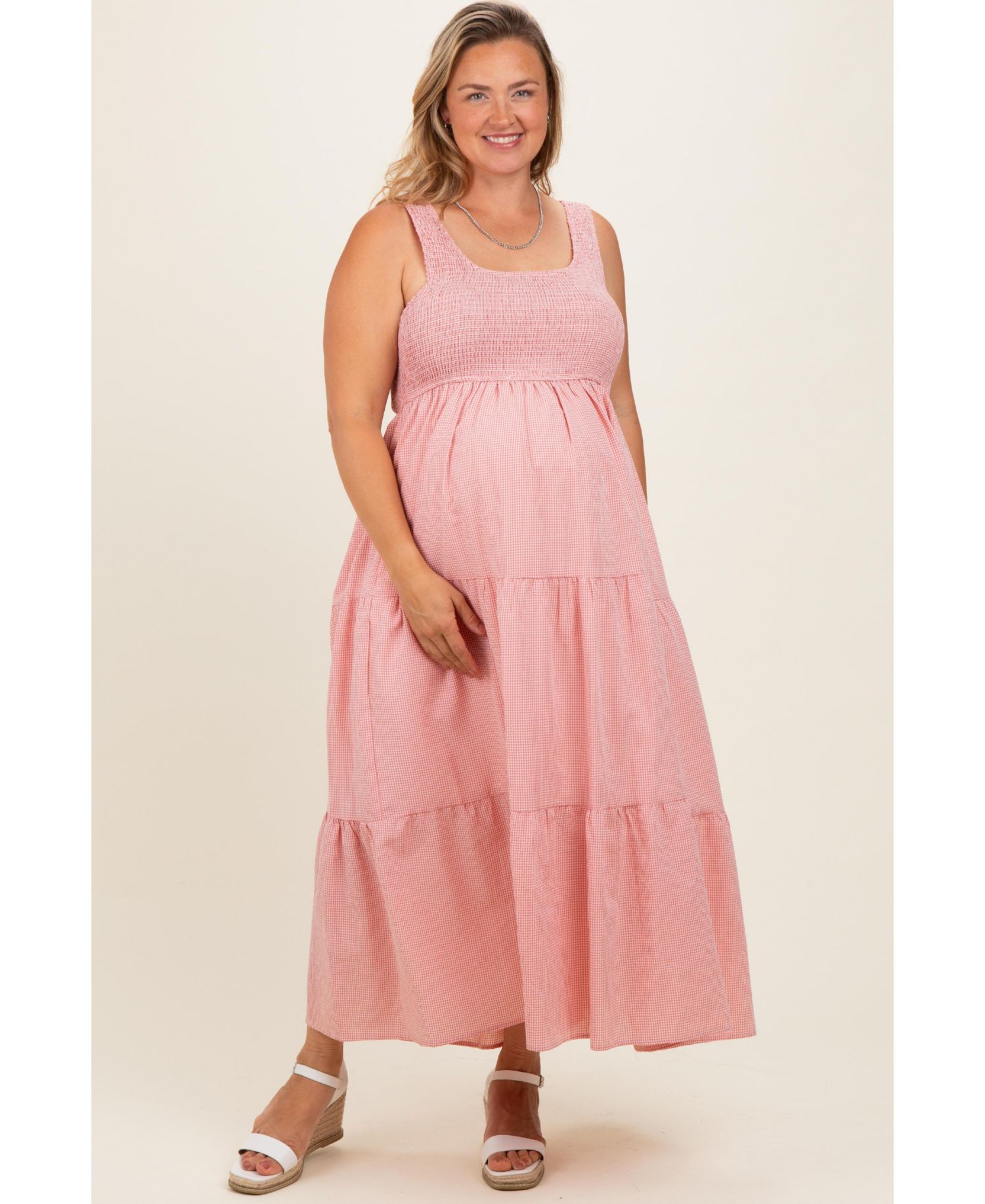 Maternity Tiered Smocked Square Neck Maxi Dress