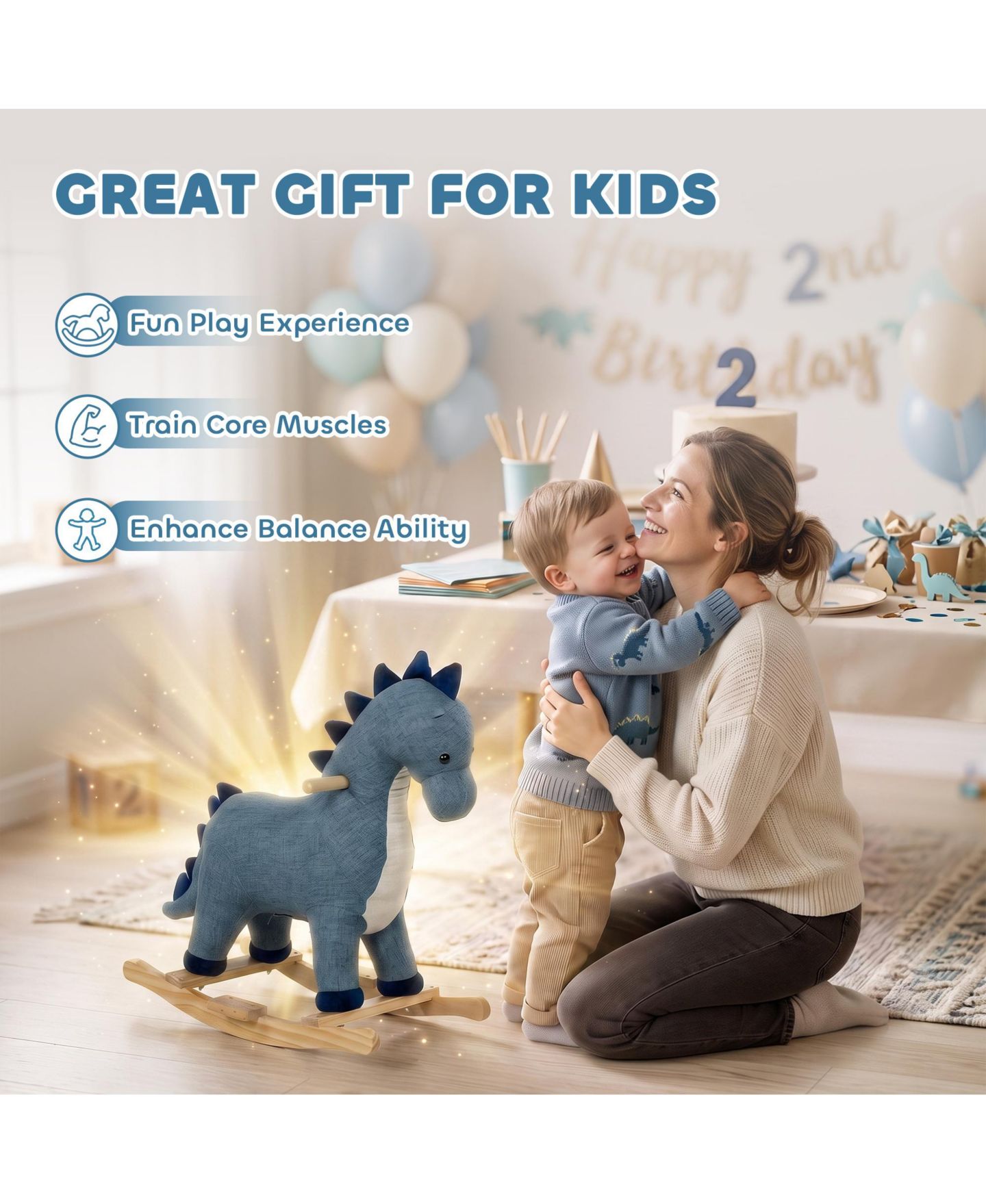 Детская игрушка Qaba Dinosaur Rocking Horse with Realistic Sound, 25.6"L x 14.6"W x 24.4"H, Ages 12-36 Months, цвет: Синий — фото 7