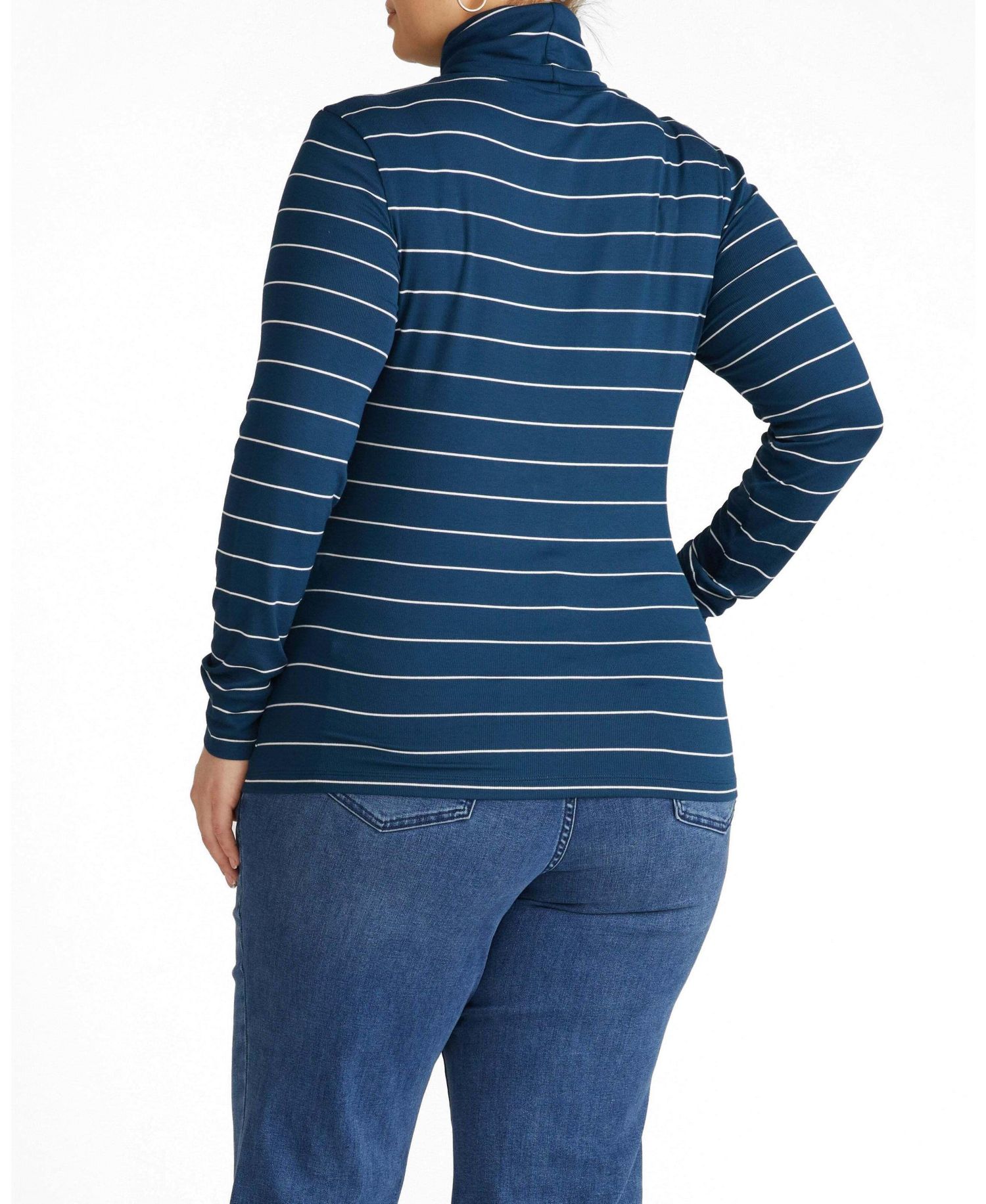 Plus Size Fine-Rib Striped Turtleneck