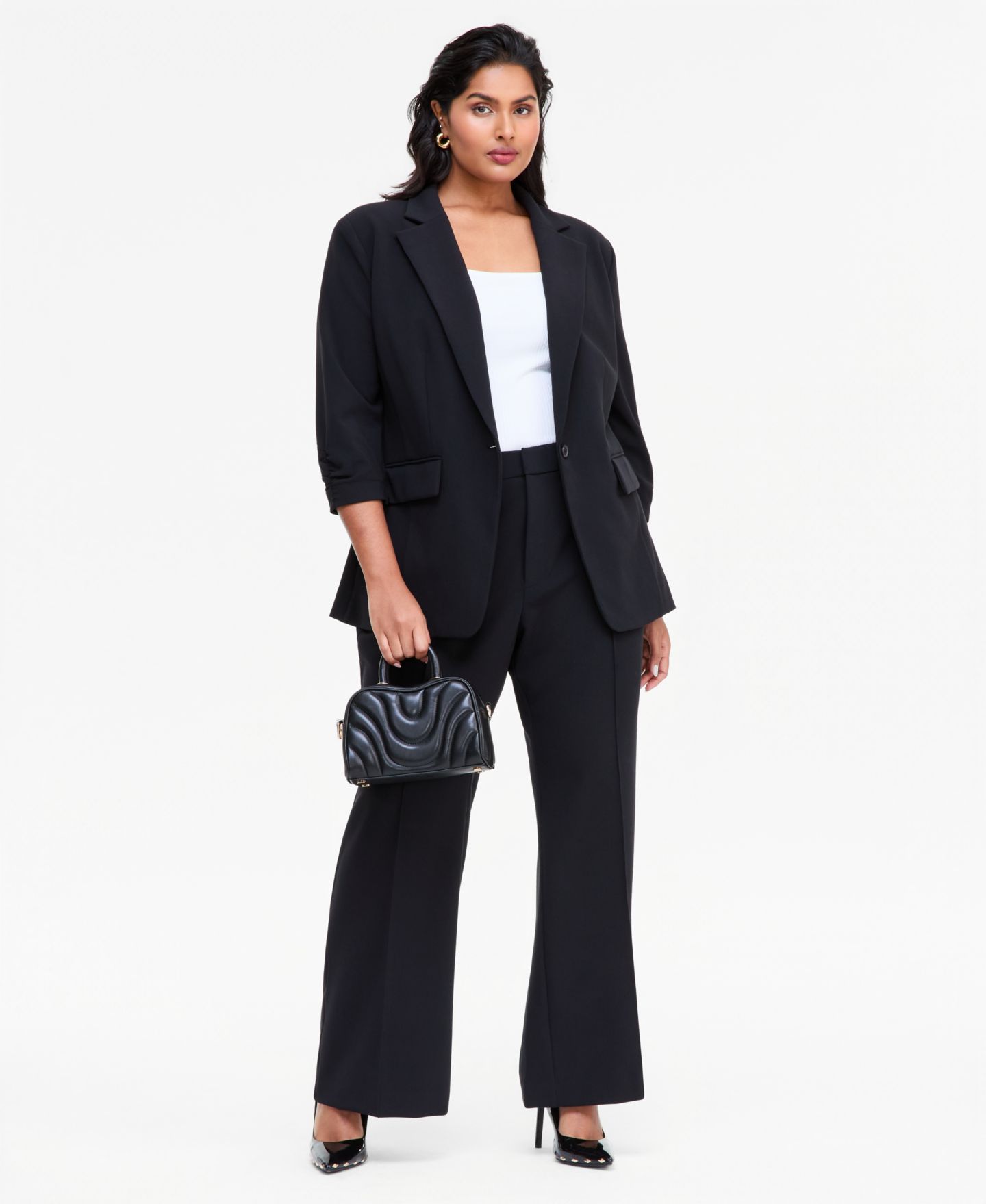 Женский пиджак I.N.C. International Concepts Plus Size Stretch 3/4-Sleeve Blazer, цвет: Глубокий чёрный — фото 4