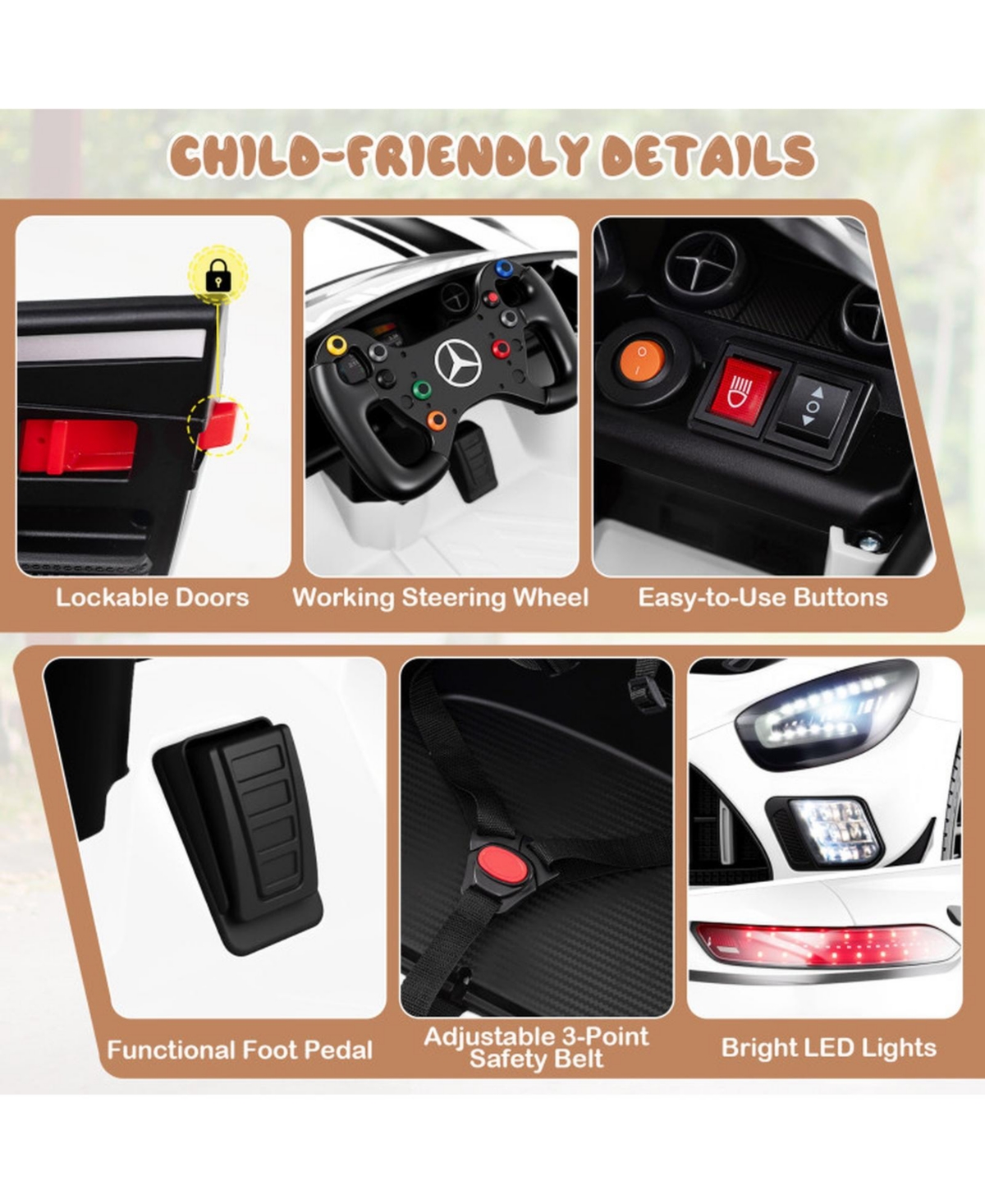 Hongge 12V Sports Car Remote Control with Adjustable Speed Ride-On, Ages 3-7