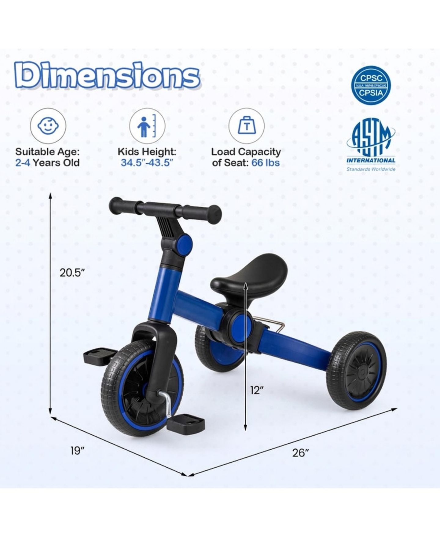 Детская игрушка HONGGE 5-in-1 Toddler Balance Bike with Removable Pedals and Adjustable Handlebar, 66 lb. Capacity, Ages 2-4, цвет: Синий — фото 3