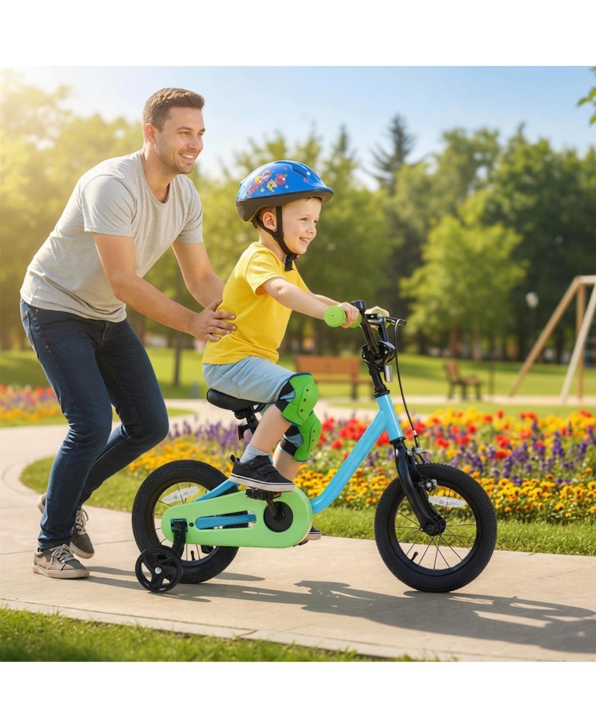 Hongge 12-Inch Kids Bike with Training Wheels Adjustable Seat and Dual Brakes Ages 3-4