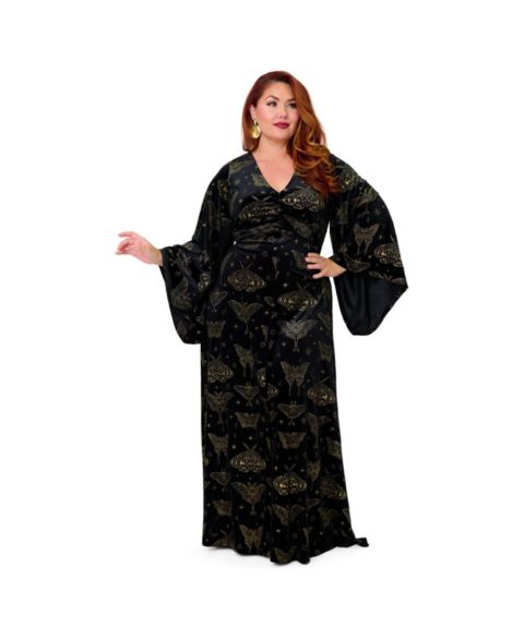 Женское платье Smak Parlour Plus Size Fringed Long Bell Sleeved Ruched Maxi, цвет: Чёрный / С принтом