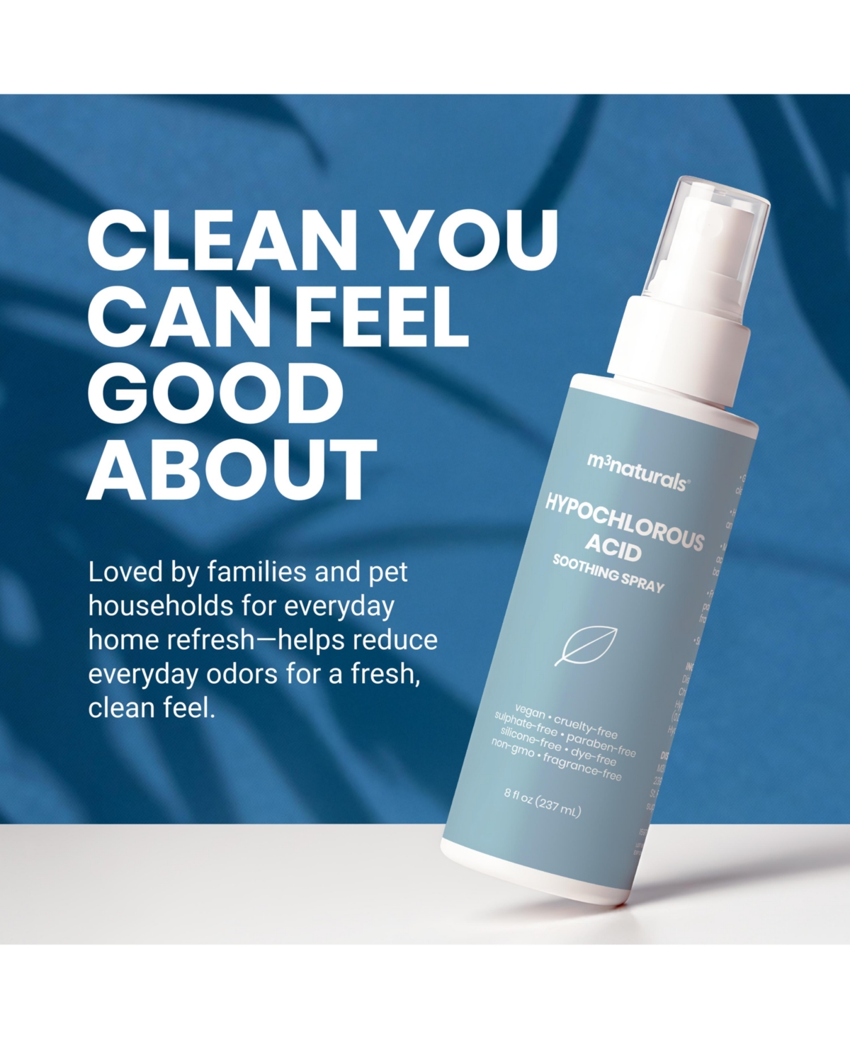 M3 Hypochlorous Acid Face and Body Spray, Alcohol-Free, Fragrance-Free, 8 fl Ounces