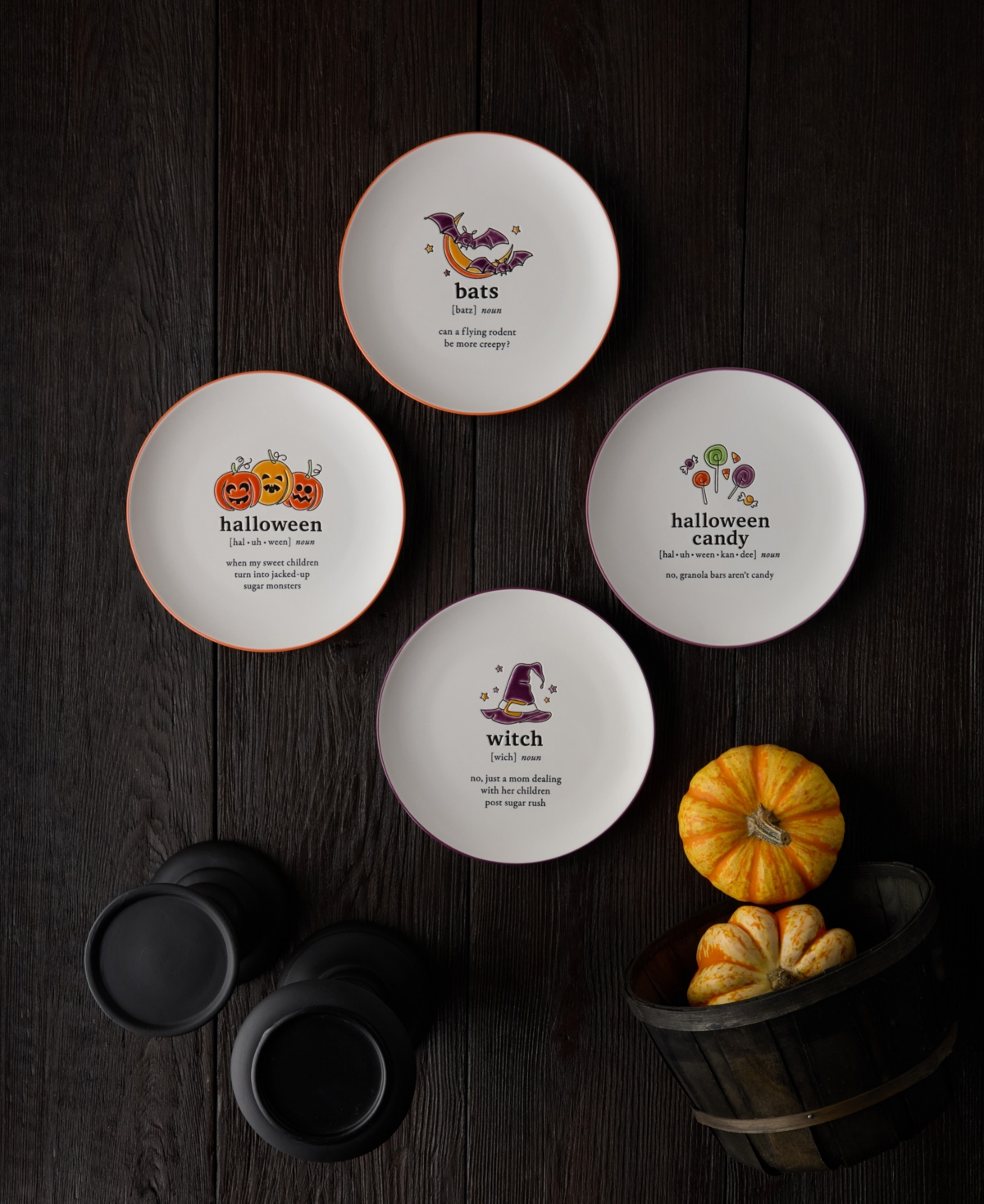 Certified International Halloween Words Salad Plates, Set of 4