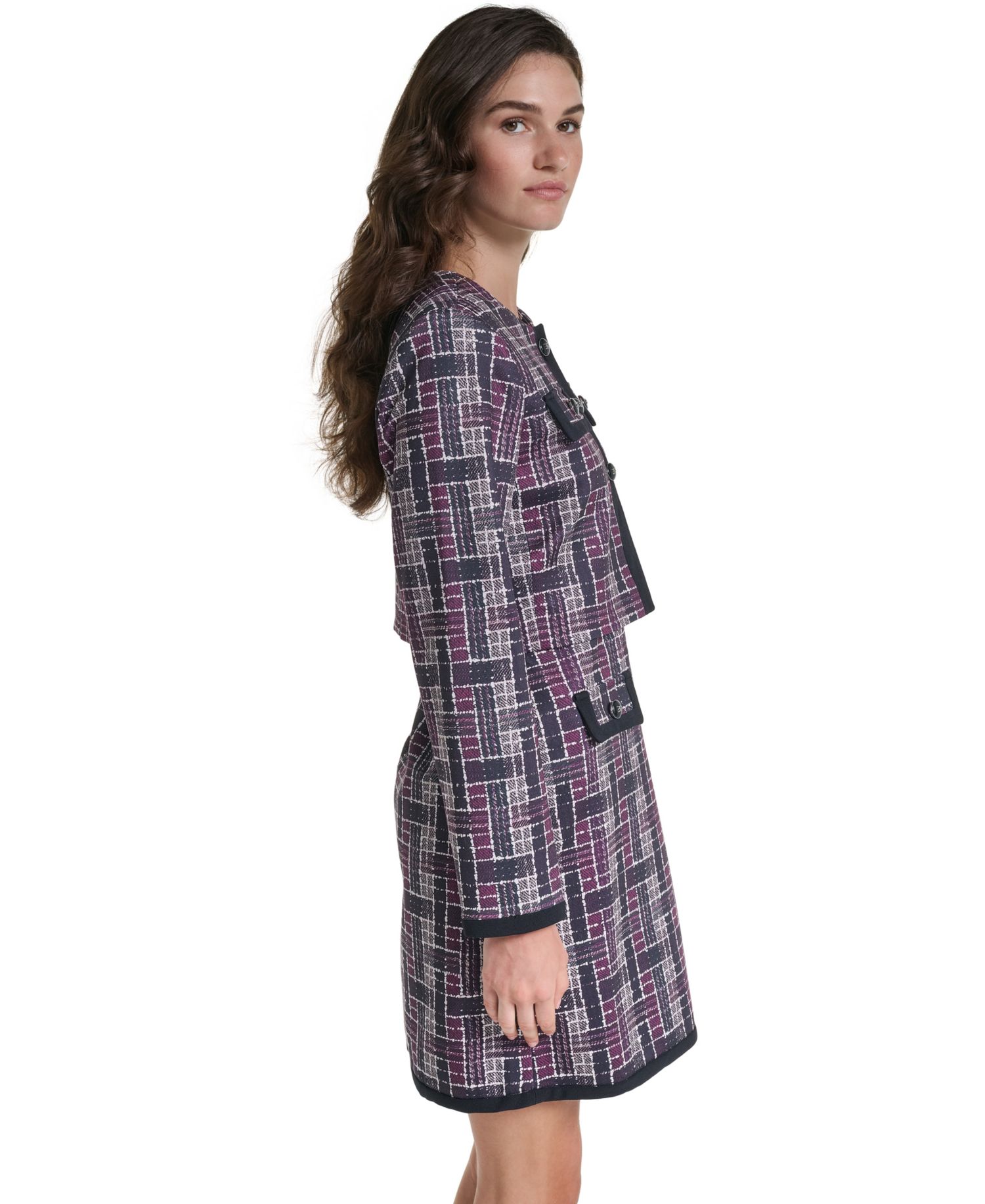 Women's Plaid Cropped Ponte Jacket