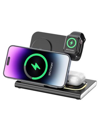 4-in-1 Foldable 15W Fast-Charging Wireless Charger with Night Light, Compatible with iPhone, Apple Watch, and AirPods