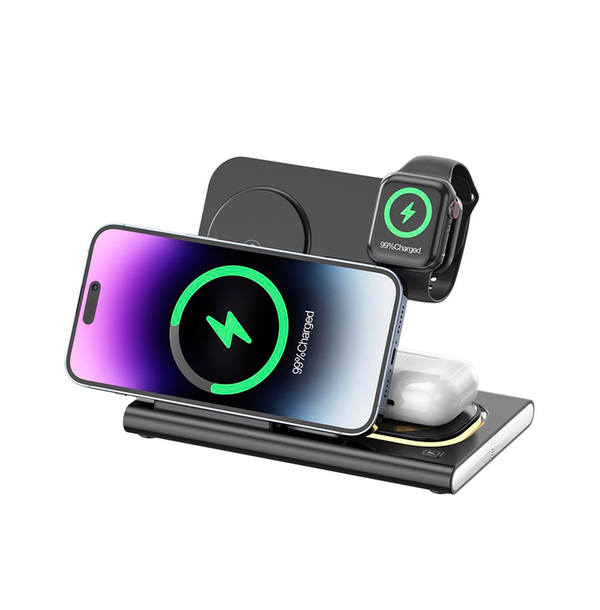 Artudatech 4-in-1 Foldable Charging Station with 15W Fast Charging and Night Light - Black