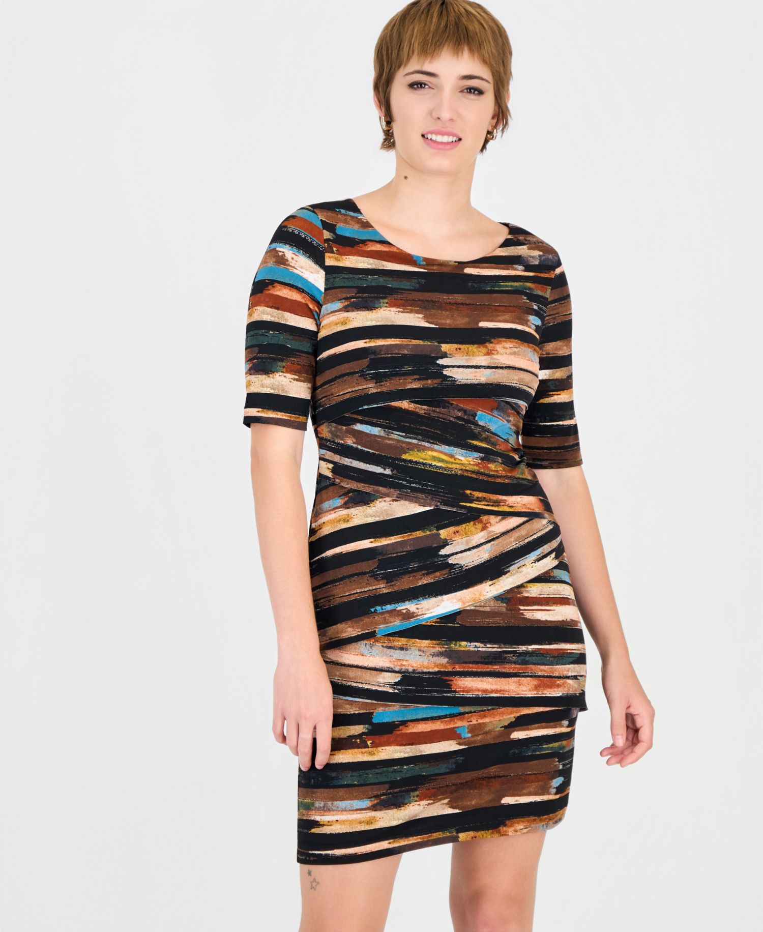 Women's Bateau-Neck Elbow-Sleeve Sheath Dress