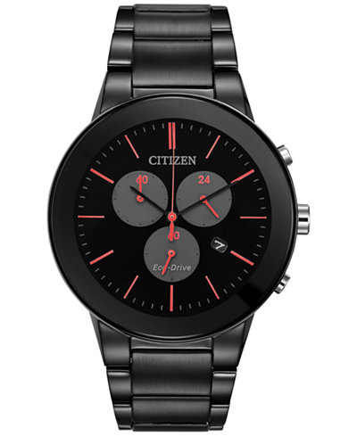Citizen Eco-Drive Men's Chronograph Axiom Black Ion-Plated Stainless Steel Bracelet Watch 43mm AT2245-57F, A Macy's Exclusive