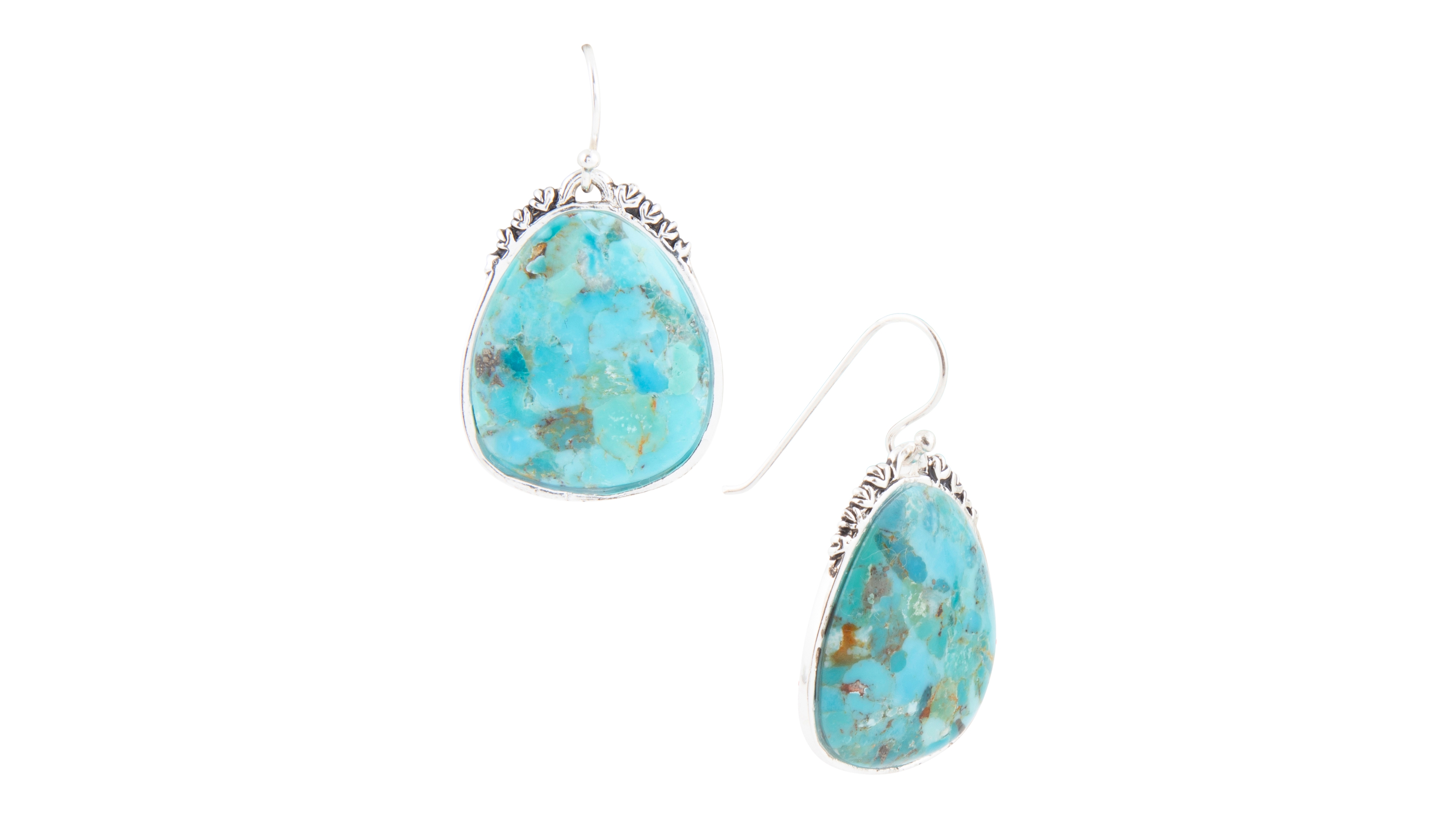 Barse Agave Genuine Blue Turquoise and Silver Drop Earrings