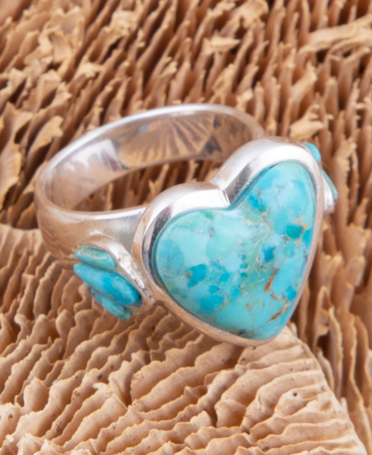 Barse Blue Turquoise Heart Silver Statement Ring