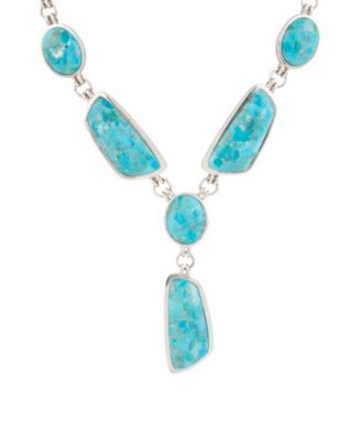 Genuine Blue Turquoise Silver Abstract Statement Necklace