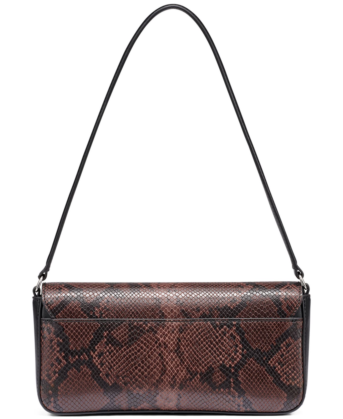 Женская сумка Calvin Klein Ingrid Snakeskin Faux Leather Small Shoulder Handbag, цвет: Кофейный / Чёрный — фото 2