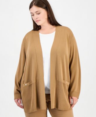 Plus Size Collarless Open-Front Cardigan 