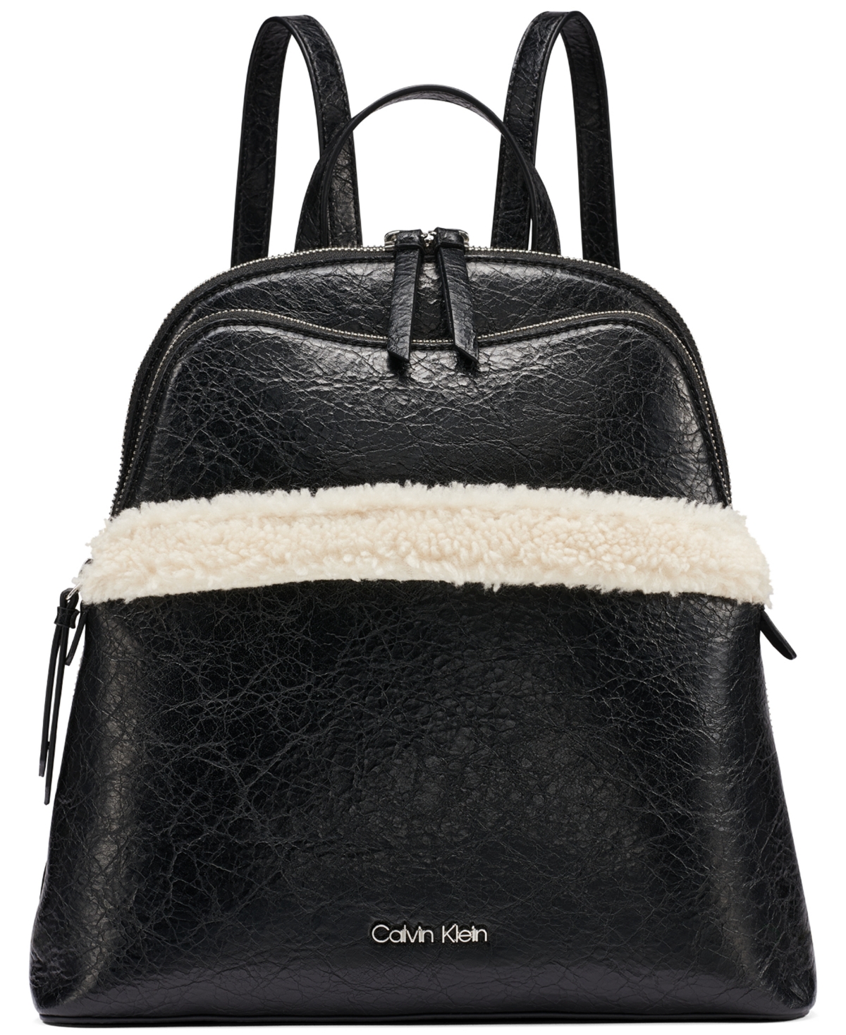 Calvin Klein Sylvie Faux Leather and Sherpa-Trim Zip-Top Messenger Backpack