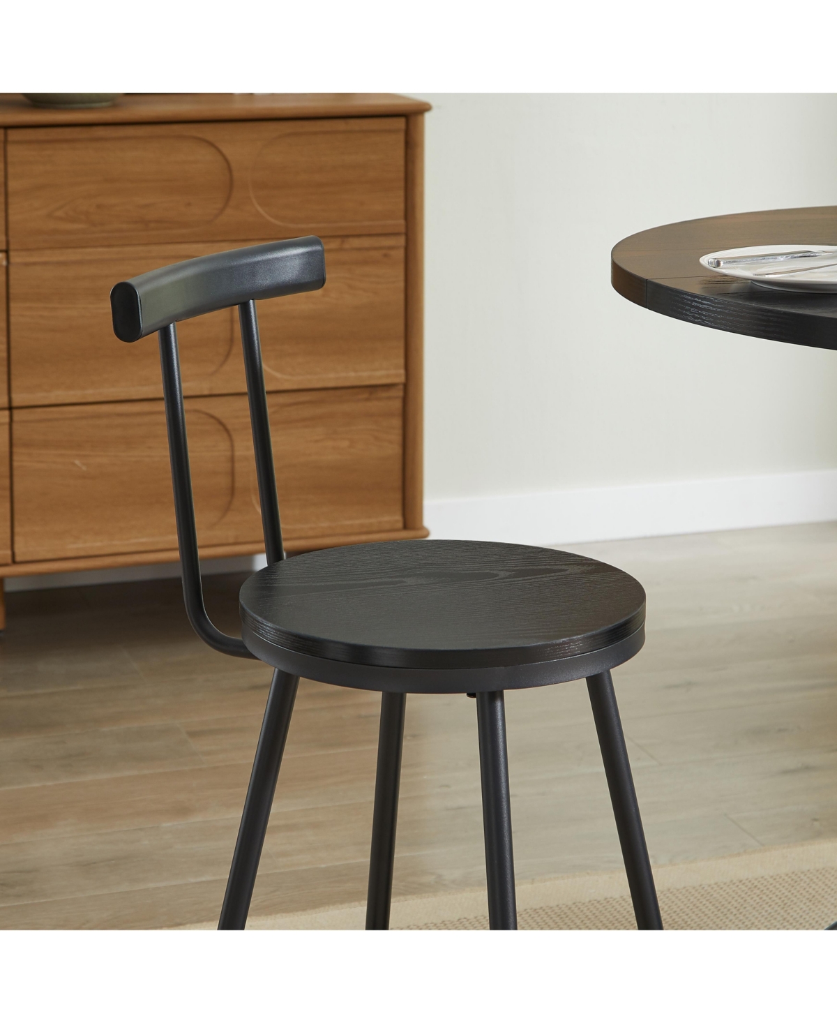 Clihome 3-Piece Bar Table and Stool Set, 31.5-inch Round with Two Stools Compact Wooden Dining