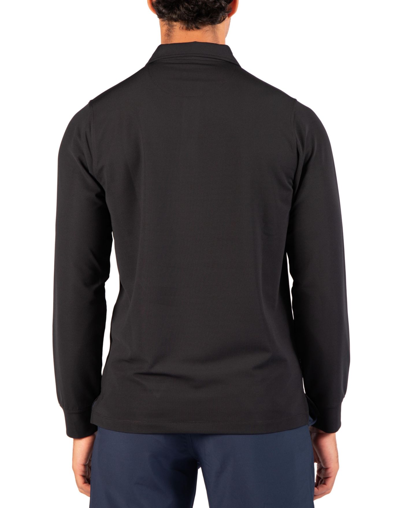 Мужское поло Tailorbyrd Micro Grid Long Sleeve Performance Polo, цвет: Чёрный — фото 2