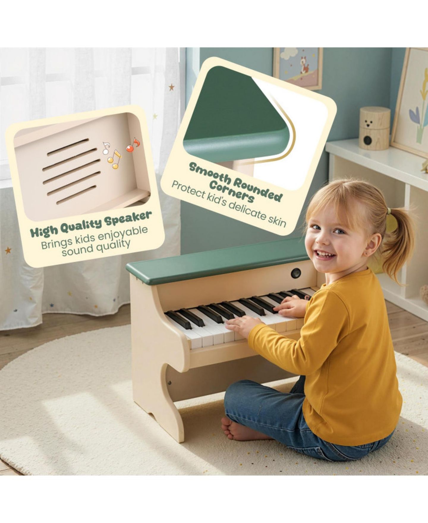 Детские игрушки SUGIFT 25 Keys Wooden Digital Piano Keyboard and Music Stand, 2-Piece Set, Ages 3+, цвет: Зелёный — фото 4
