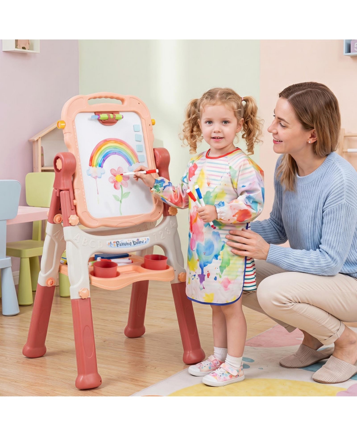 Hongge 4-in-1 Swivel Kids Art Easel, Adjustable Height