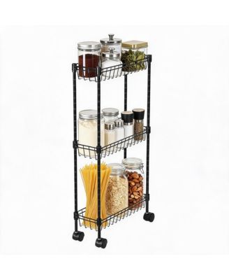 Slim Rolling Storage Cart with Wheels, 3-Tier Metal Utility Cart with Adjustable Shelving Basket, Narrow Corner Organizer for Kitchen Bathroom