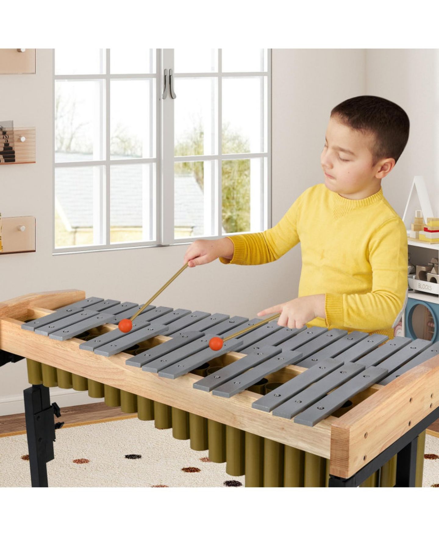 Детская игрушка HONGGE 32-Note Aluminum Marimba with Height-Adjustable Lockable Rolling Stand, цвет: Золотой / Коричневый — фото 2
