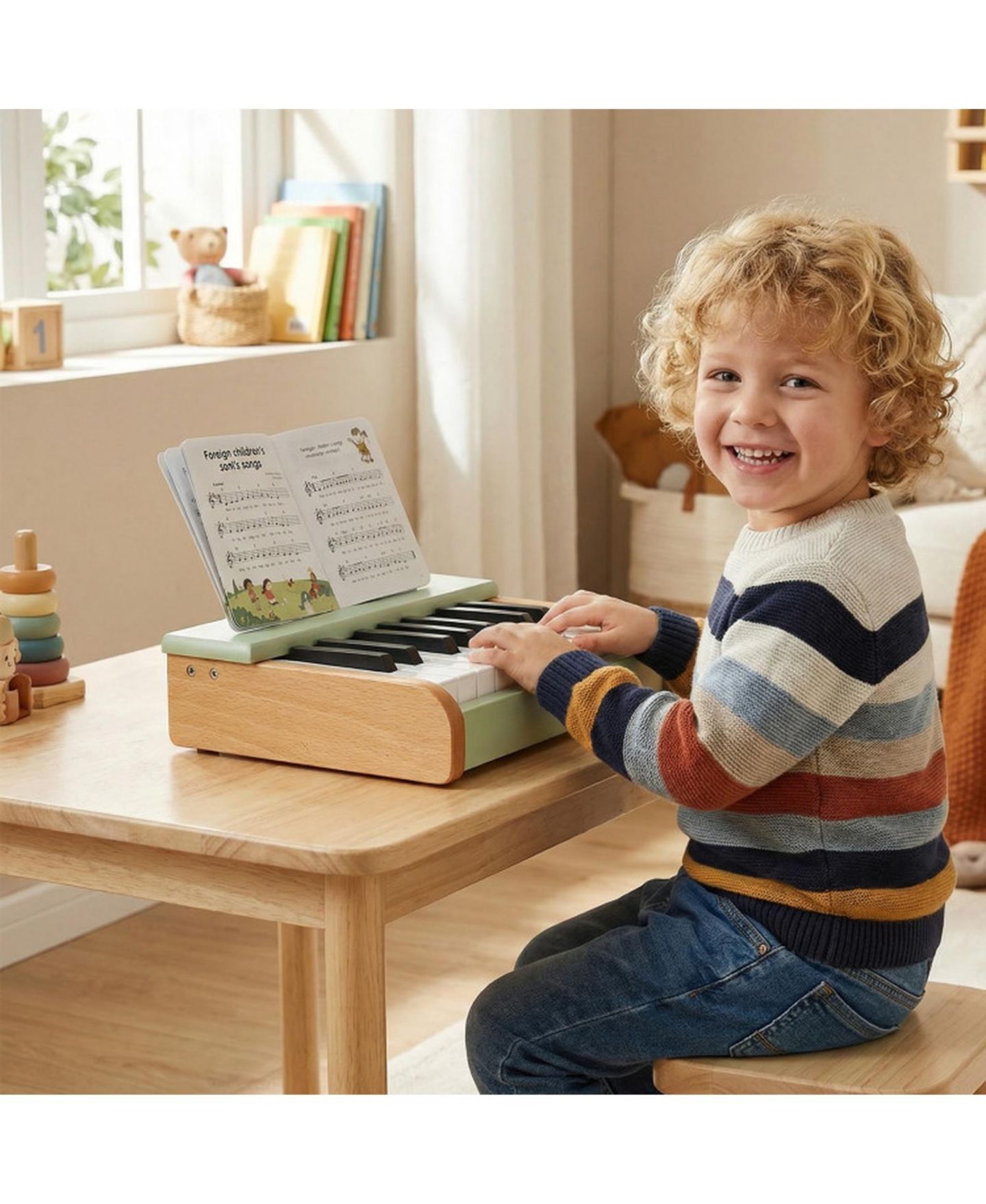 Детская игрушка HONGGE 18-Key Wooden Battery-Operated Piano, Ages 3+, цвет: Тёмно-зелёный — фото 9