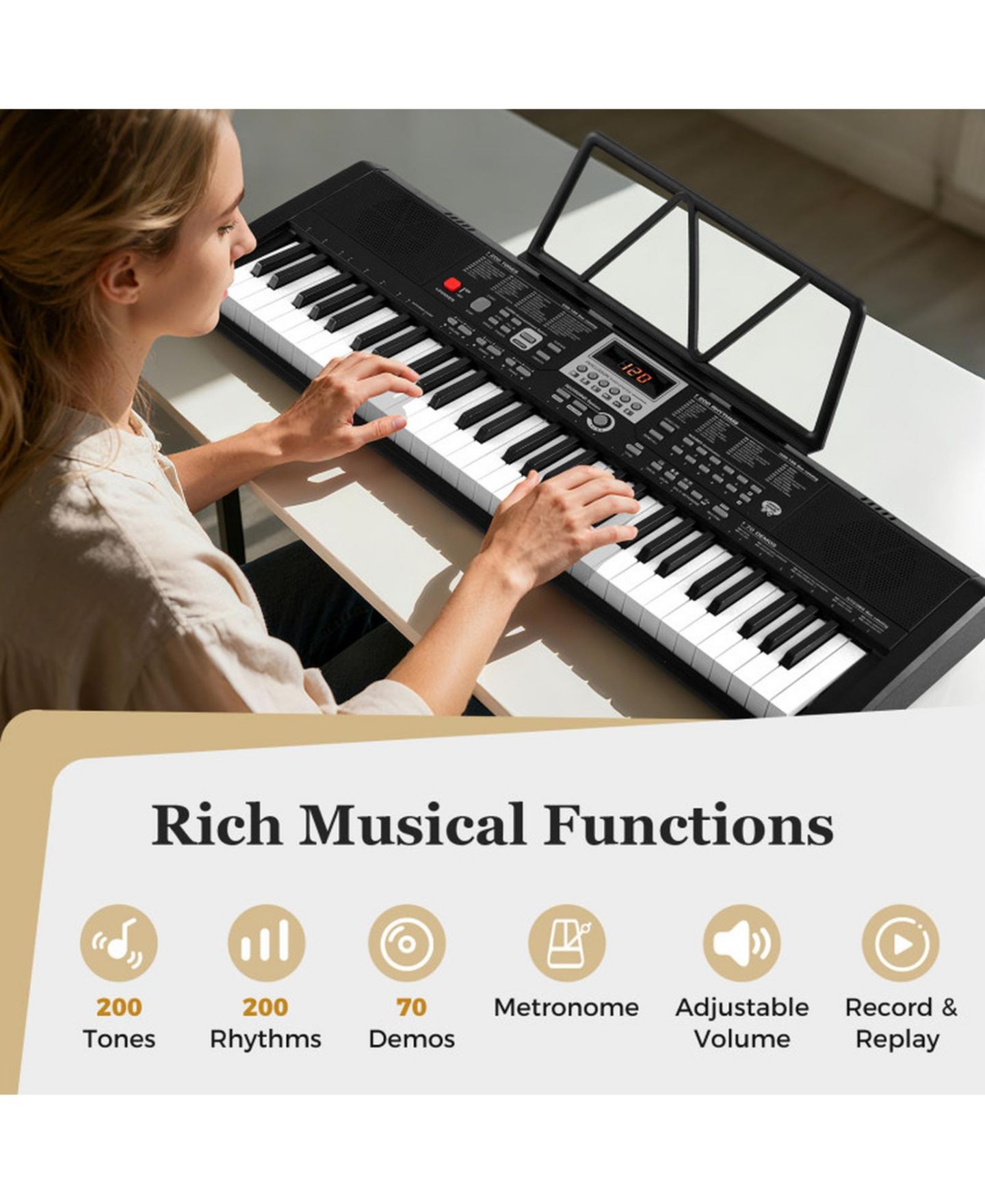 Детские игрушки HONGGE 61-Key Light-Up Teaching Electric Piano Keyboard Kit, Ages 3+, цвет: Чёрный — фото 6