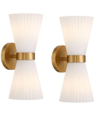 Possini Euro Peter 14" High Warm Brass 2-Light Wall Sconce Set of 2