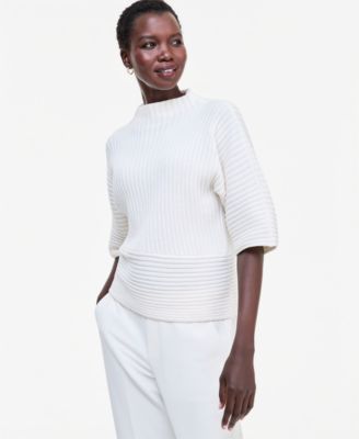 Women's Ribbed-Knit Asymmetrical-Hem Mockneck Sweater