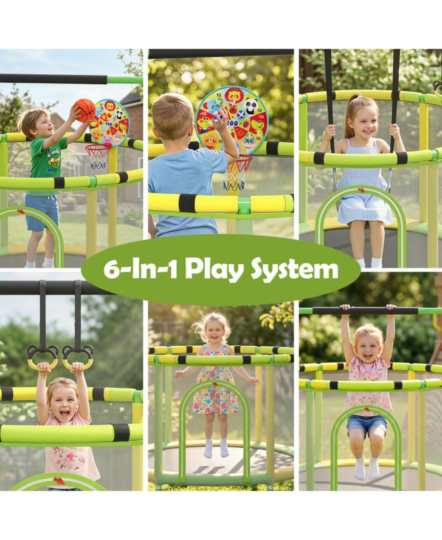 Детская игрушка HONGGE 60" 6-in-1 Trampoline with Enclosure Net, Ages 3+, цвет: Зелёный — фото 10