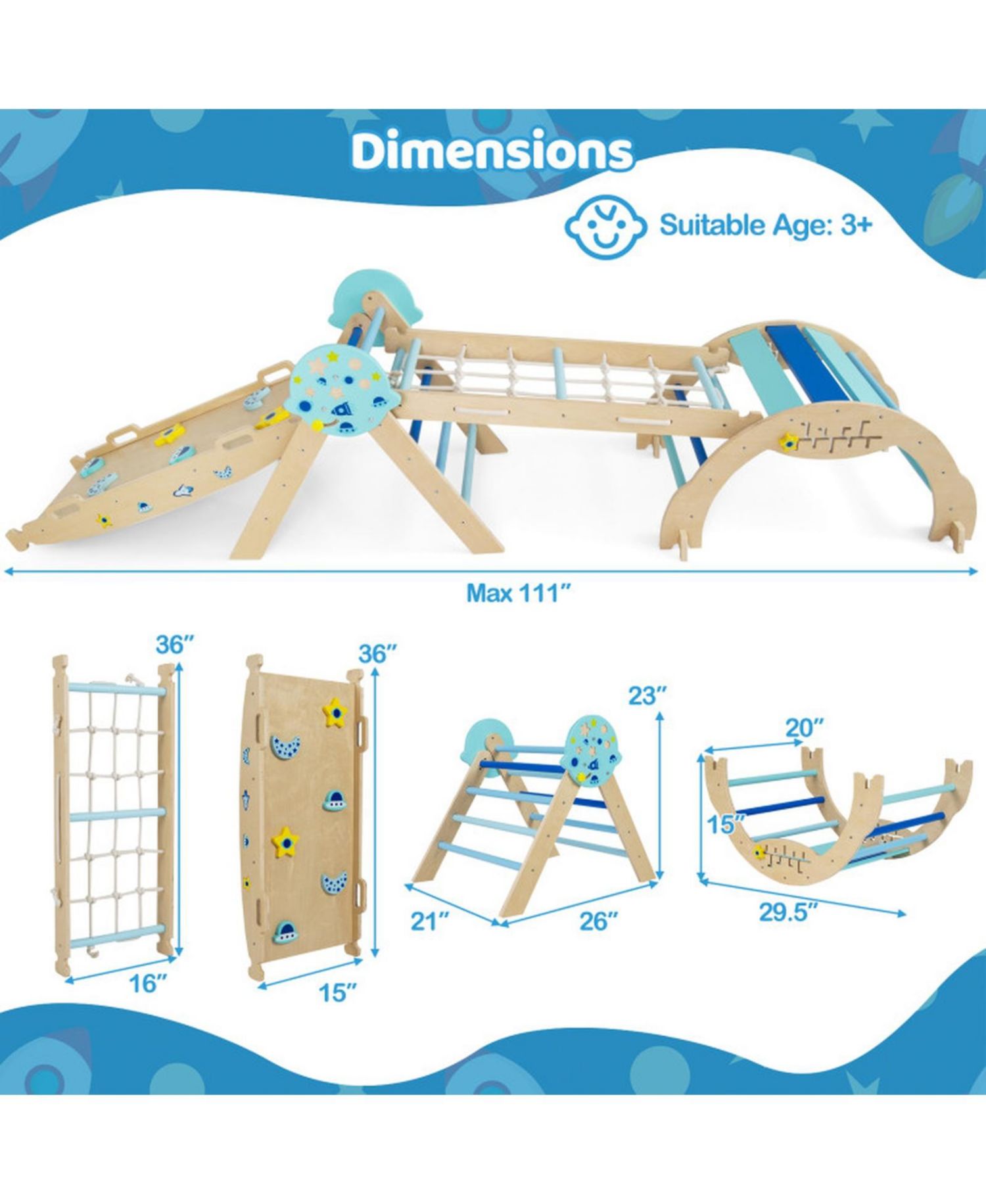 8-in-1 Foldable Pikler Triangle Montessori Anti-Tip Climbing Set