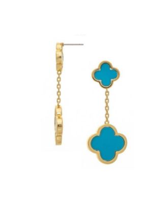 18K Gold Plated Turquoise Flower Double Drop Earrings