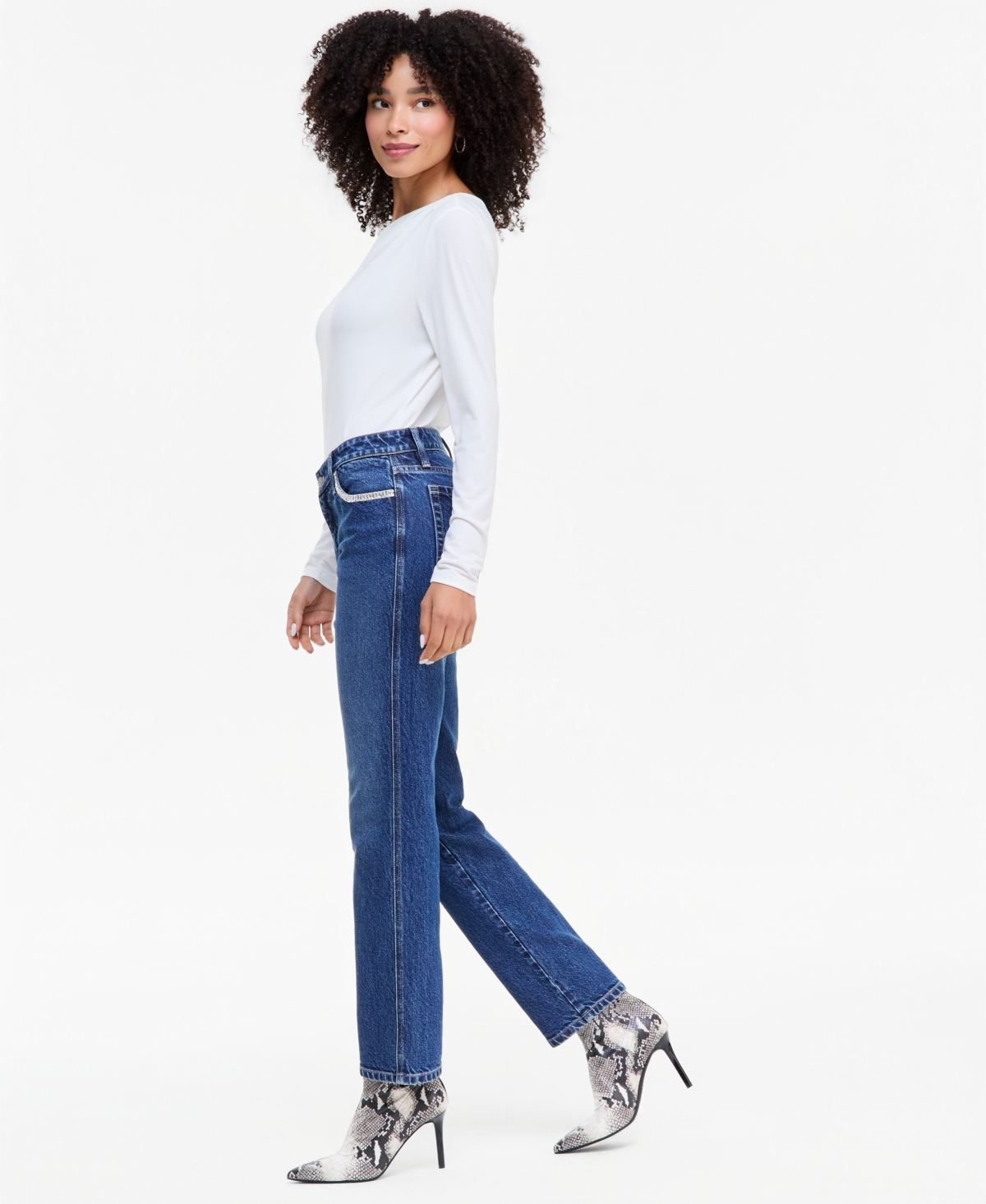 I.n.c. International Concepts Women's Mid-Rise Slim-Straight Leg Embellished-Pocket Jeans, Macy's Exclusive