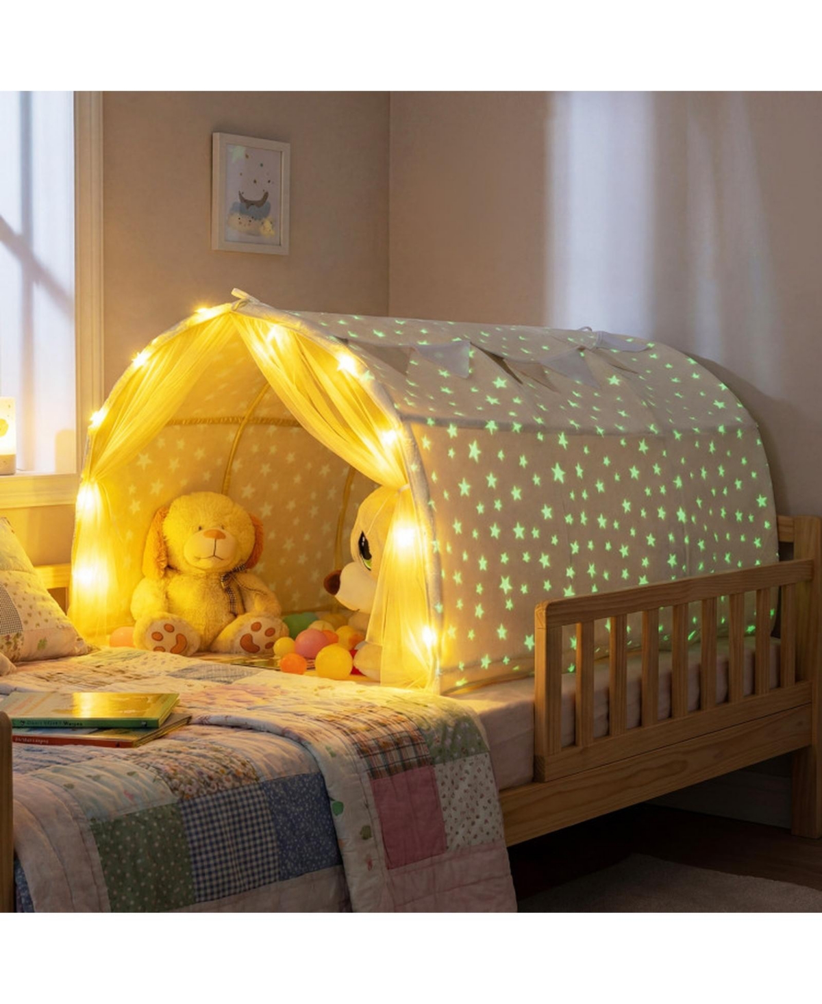 Hongge Glow-in-the-Dark Stars Twin Bed Flannel Canopy Tent, Ages 3+