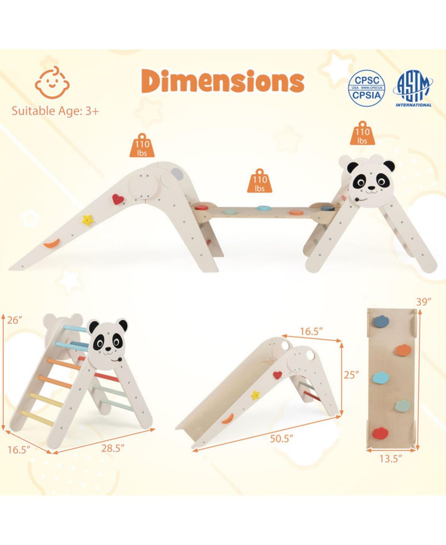 Детские игрушки HONGGE Foldable Wooden Montessori-Style 3-Piece Climbing Set, Ages 3+, цвет: Белый — фото 3