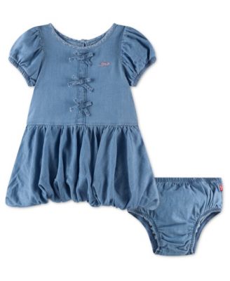 Baby Girls' Short-Sleeve Bubble Dress with Diaper cover, 2-Piece Set