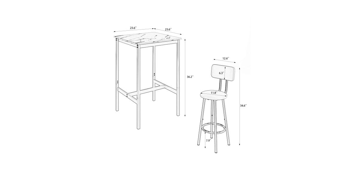 Flynama 3-Piece Bar Table Set with 2 Stools, Backrest and Partition, Modern Wood Grain for Home Bars