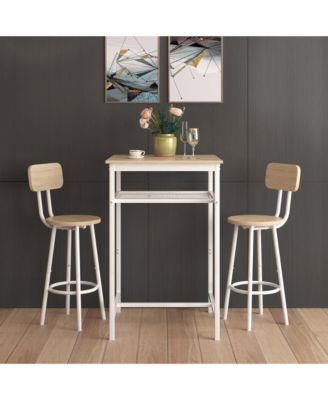 3-Piece Bar Table Set with 2 Stools, Backrest and Partition, Modern Wood Grain for Home Bars