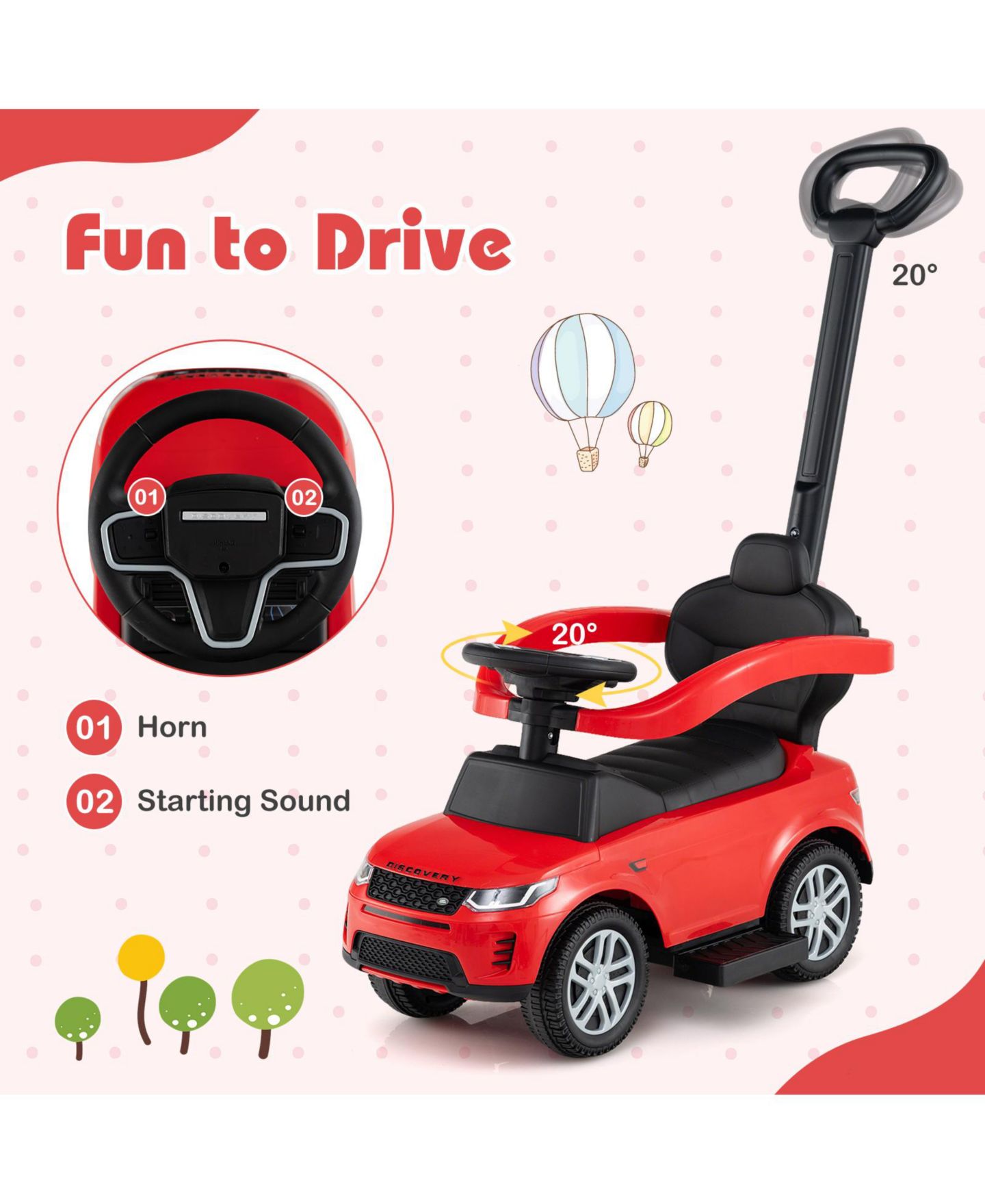 Детская игрушка SUGIFT 3-in-1 Push Car with Removable Handle and Guardrail, Ages 18-36 Months, цвет: Красный — фото 5