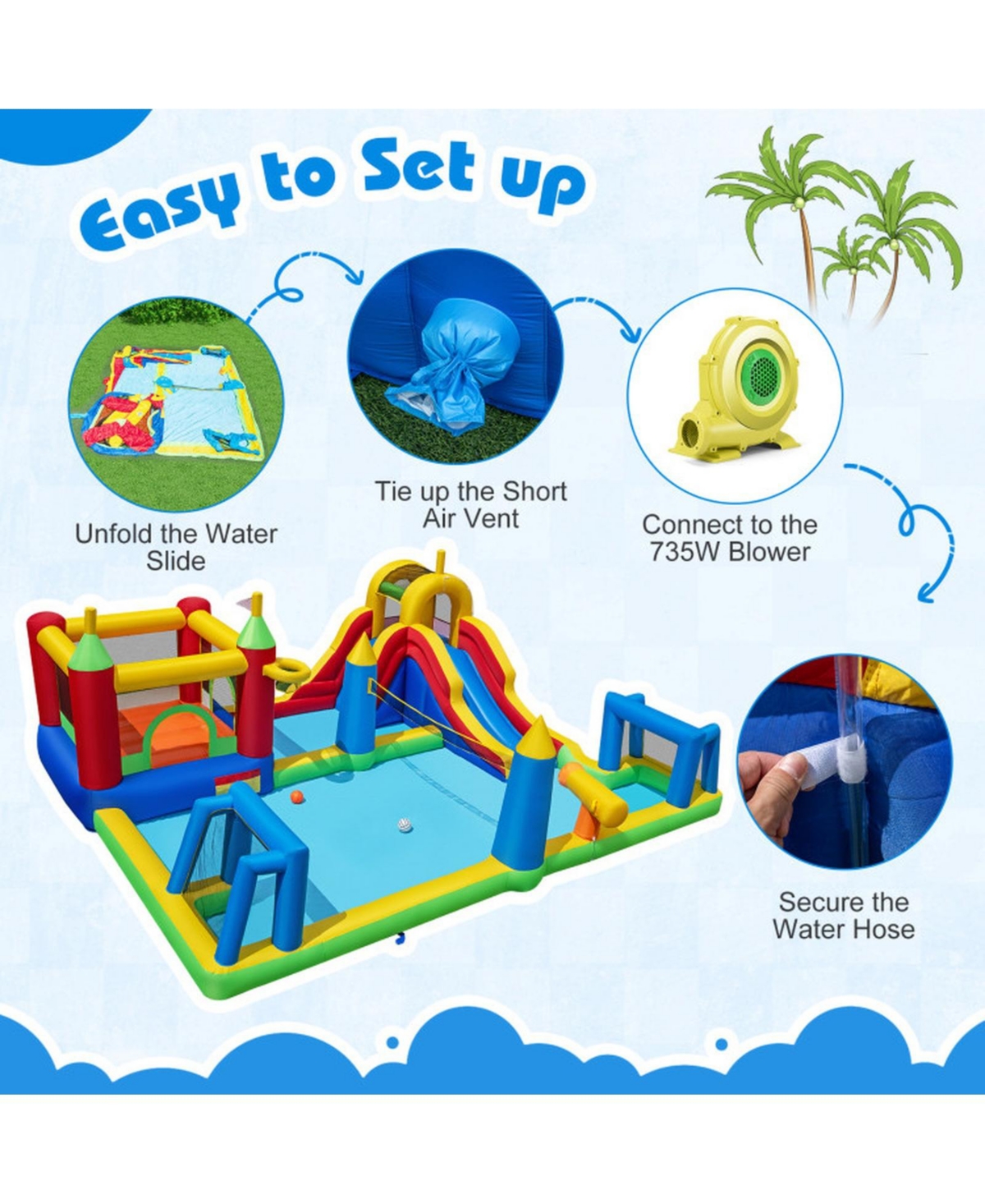 Sugift 9-in-1 Inflatable Water Slide Bounce House (197" x 161" x 75"), Accommodates 2 Kids, Ages 3-12
