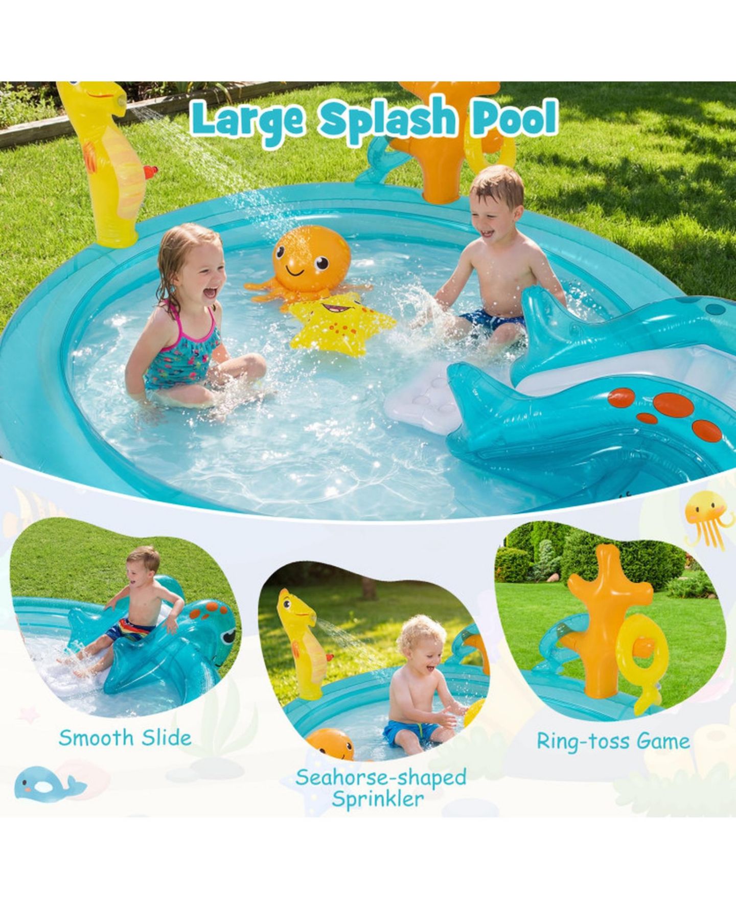 Детские игрушки SUGIFT Kids Inflatable Water Park 70" x 62" x 26.5", PVC with Slide, Sprinkler & Ring-Toss Game Play Center, Ages 2-6, цвет: Open Miscellaneous — фото 9