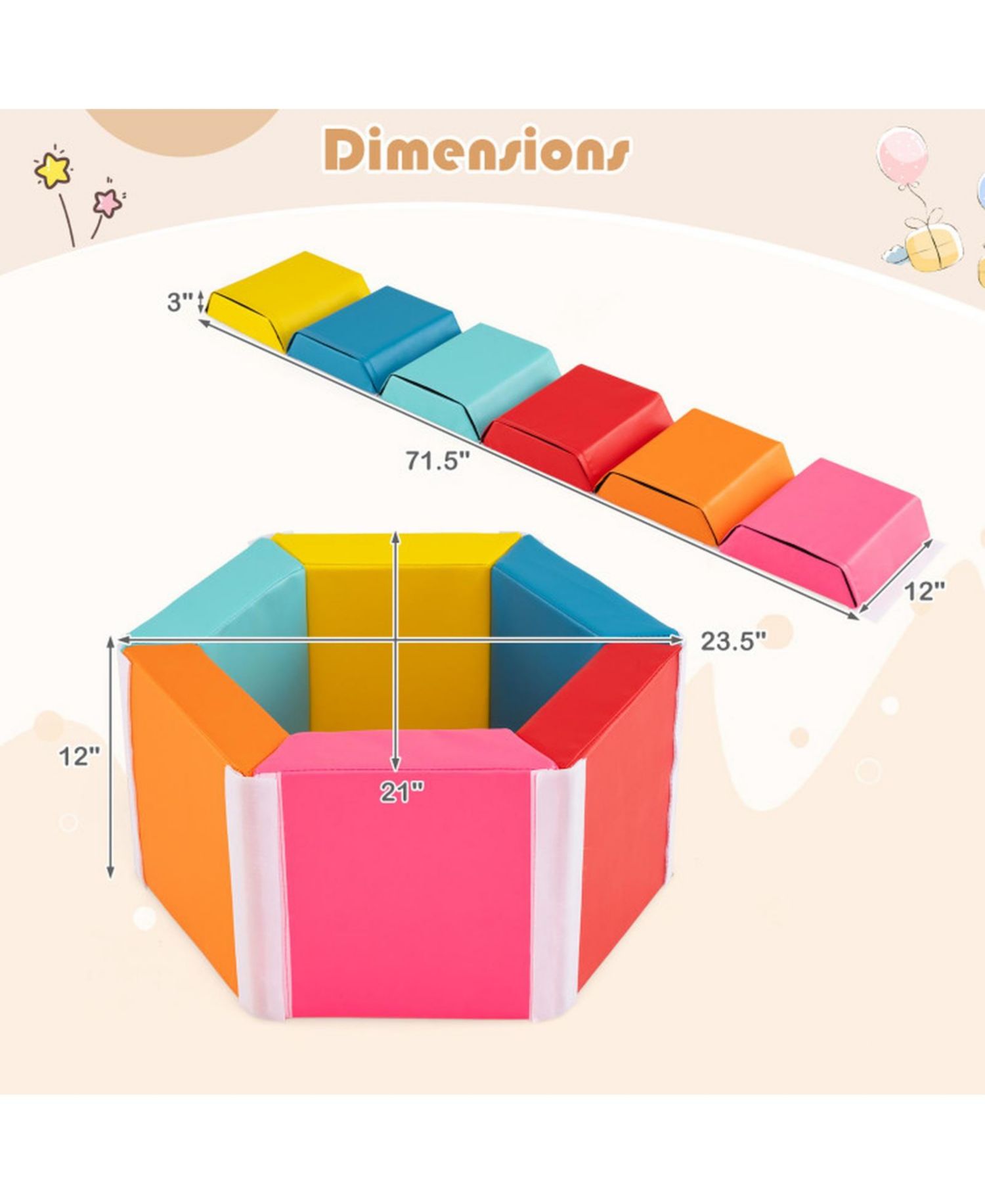 Baby Convertible Hexagon Foam Playmat, 6-Block Set