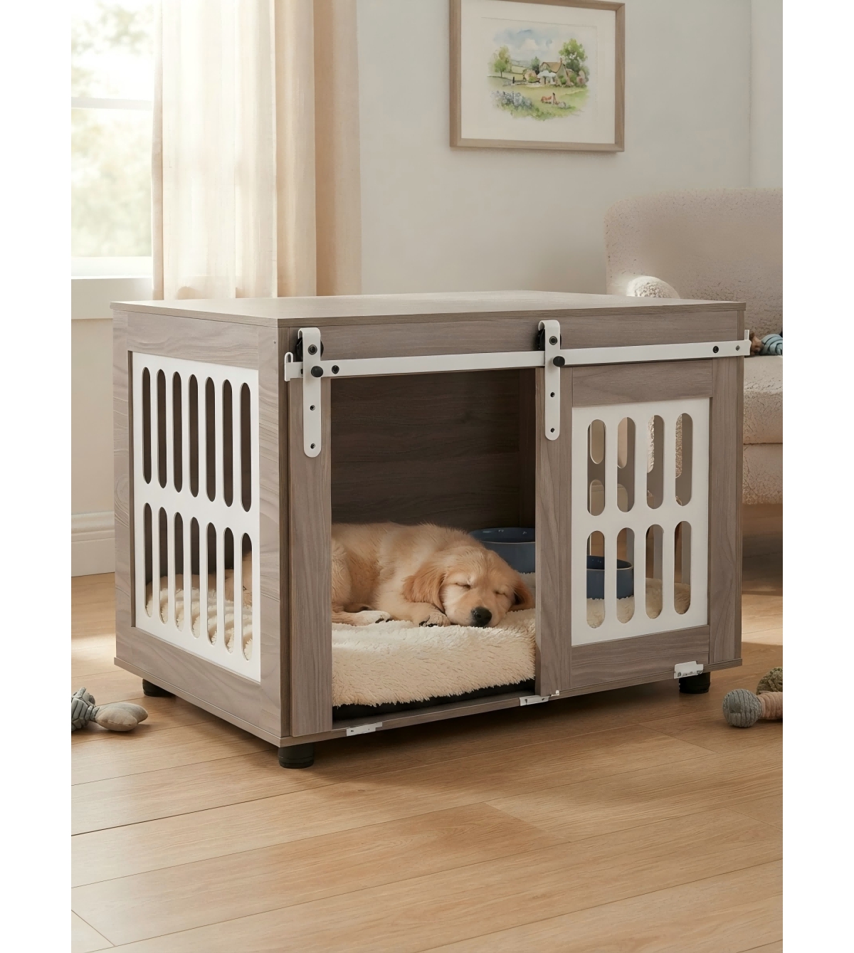 Hongge Sliding Barn Door Dog Crate Furniture for Small Medium Dogs