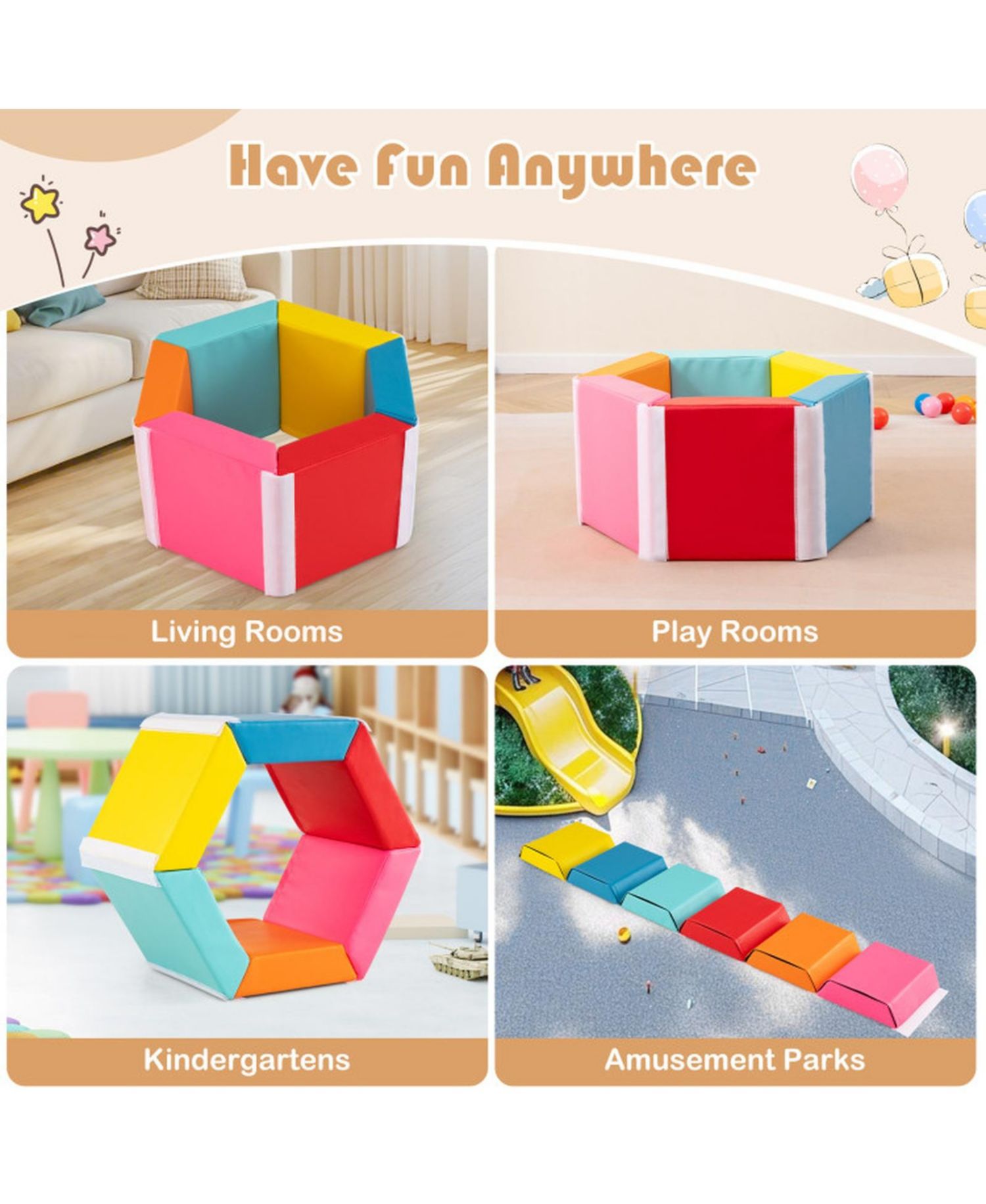 Baby Convertible Hexagon Foam Playmat, 6-Block Set